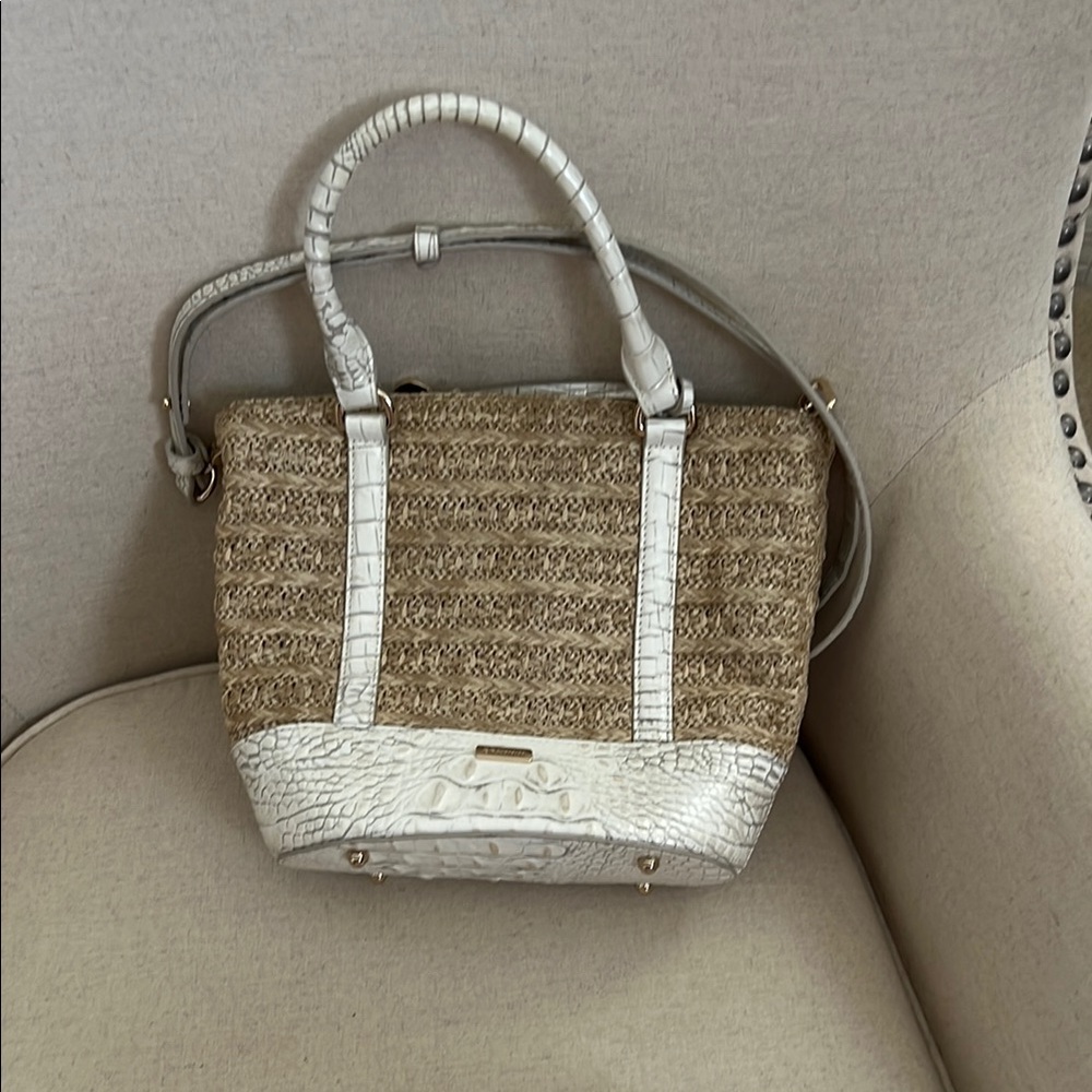 Elegant White and Tan Women's Handbag